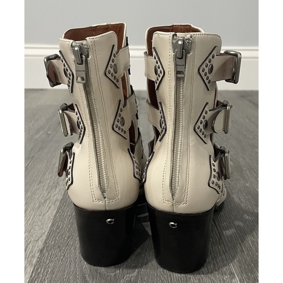 Authentic Coach Phoebe Studded Buckle Bootie In Cream Chalk Womens Size 8.5 - Picture 6 of 12